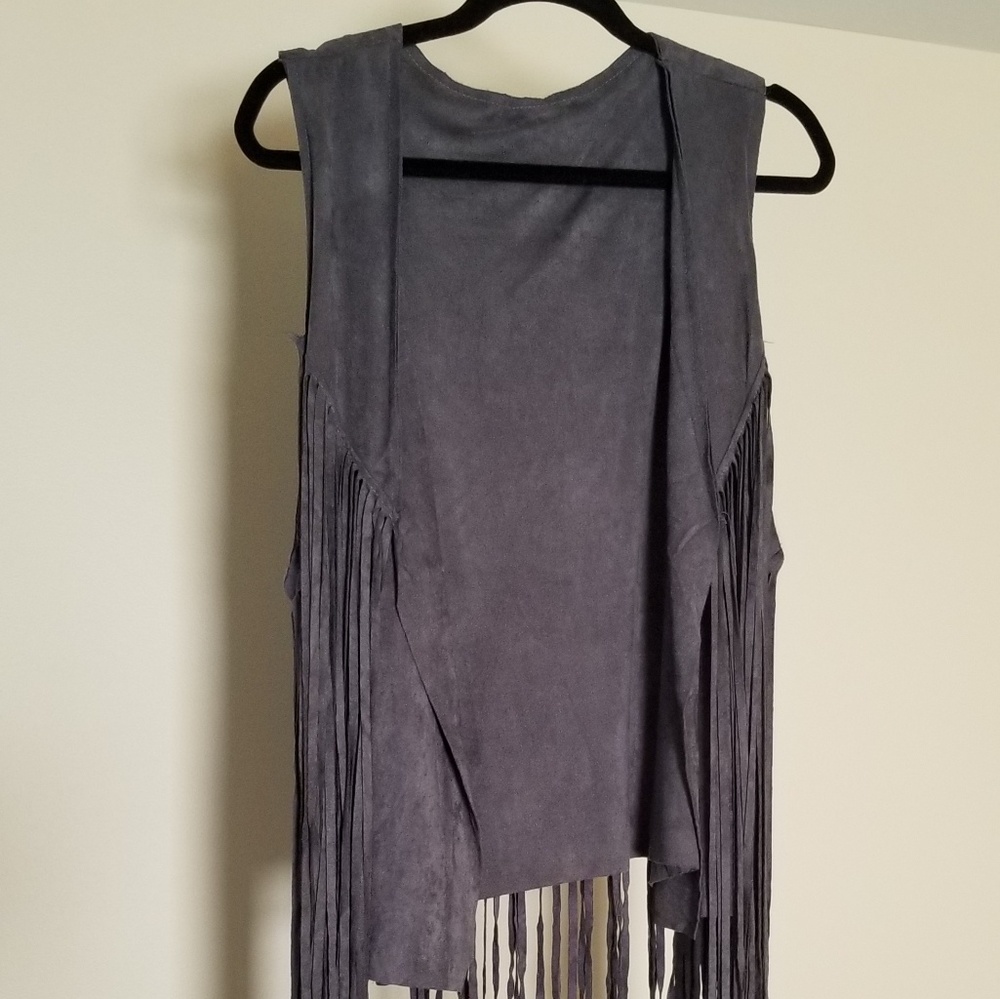 NWOT Dark Grey Boho Fringe Vest